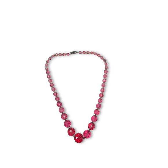 Vintage Pink Faceted Crystal Graduated Beaded Necklace Japan 16.5" Mid-Century - Picture 2 of 10